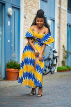 Maya Blue And Gold Invisible Slit Dress Dresses