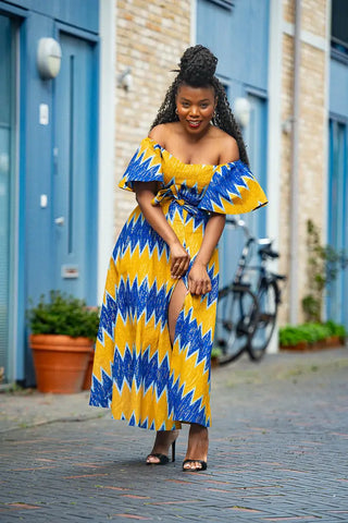 Maya Blue And Gold Invisible Slit Dress Dresses