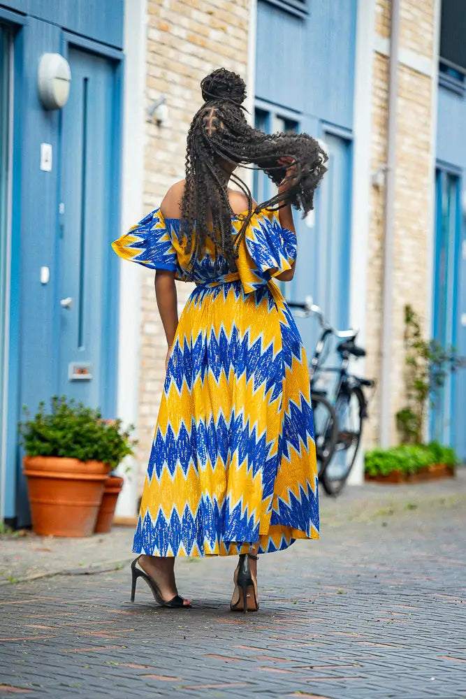 Maya Blue And Gold Invisible Slit Dress Dresses
