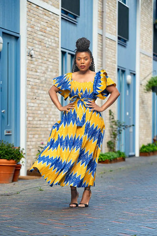 Maya Blue And Gold Invisible Slit Dress Dresses