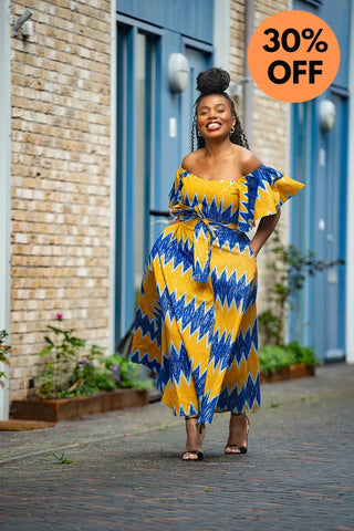 Maya Blue And Gold Invisible Slit Dress Dresses