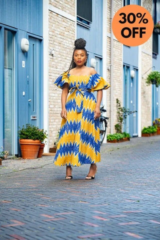 Maya Blue And Gold Invisible Slit Dress Dresses