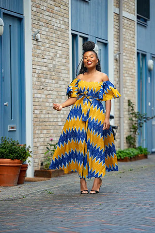 Maya Blue And Gold Invisible Slit Dress Dresses