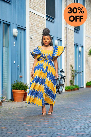 Maya Blue And Gold Invisible Slit Dress Dresses