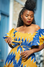 Maya Blue And Gold Invisible Slit Dress Dresses
