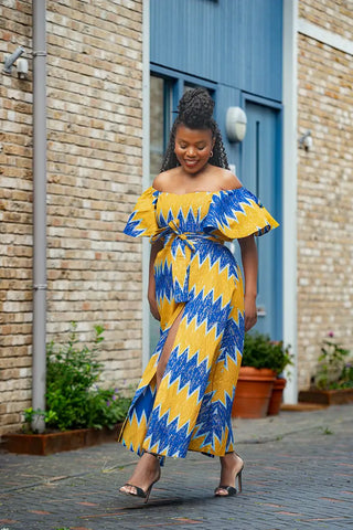 Maya Blue And Gold Invisible Slit Dress Dresses