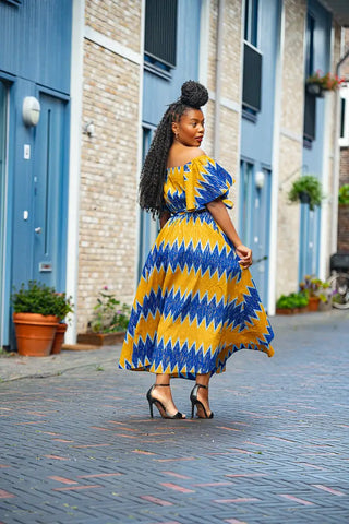 Maya Blue And Gold Invisible Slit Dress Dresses