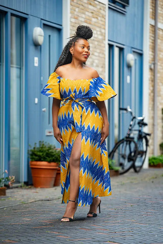 Maya Blue And Gold Invisible Slit Dress Dresses