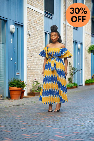 Maya Blue And Gold Invisible Slit Dress Dresses