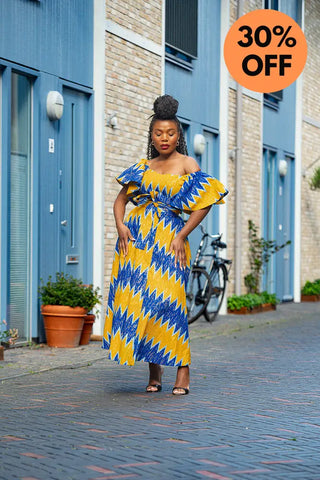 Maya Blue And Gold Invisible Slit Dress Dresses