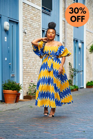 Maya Blue And Gold Invisible Slit Dress Dresses