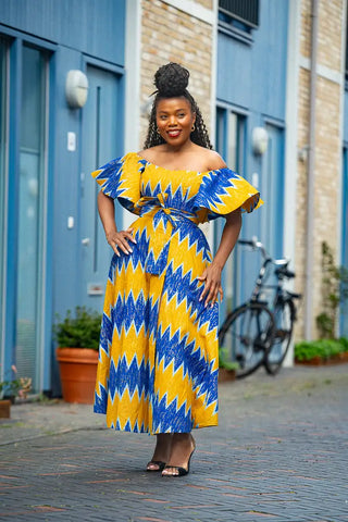 Maya Blue And Gold Invisible Slit Dress Dresses