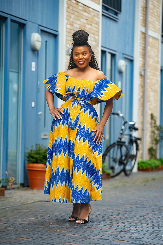 Maya Blue And Gold Invisible Slit Dress Dresses