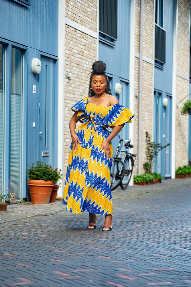 Maya Blue And Gold Invisible Slit Dress Dresses
