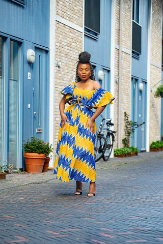 Maya Blue And Gold Invisible Slit Dress Dresses