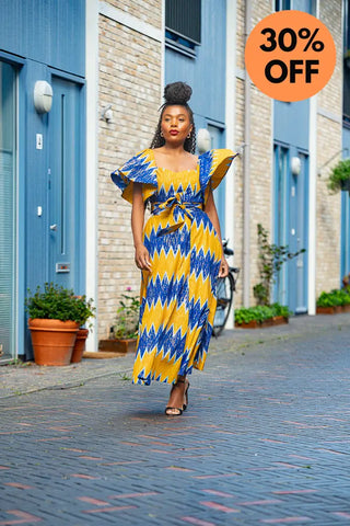 Maya Blue And Gold Invisible Slit Dress Dresses