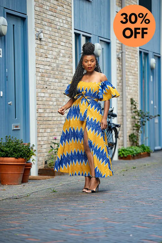 Maya Blue And Gold Invisible Slit Dress Dresses