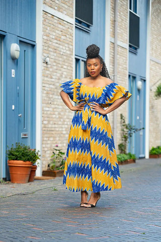 Maya Blue And Gold Invisible Slit Dress Dresses