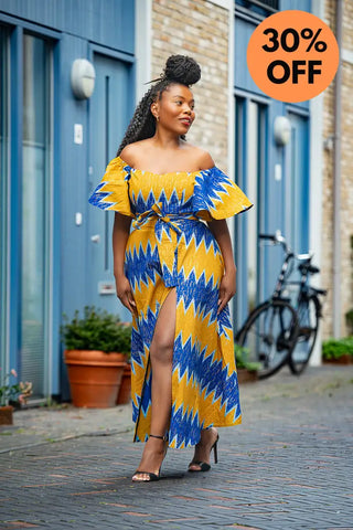 Maya Blue And Gold Invisible Slit Dress Dresses