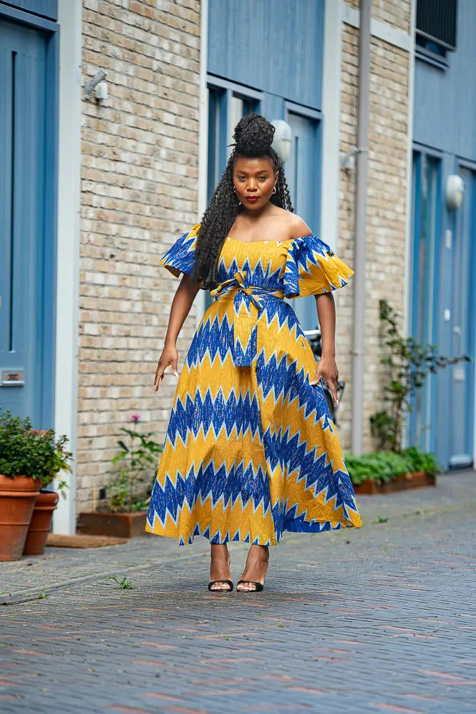Maya Blue And Gold Front-slit Dress