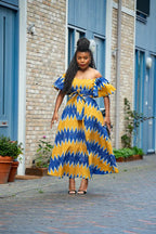 Maya Blue And Gold Invisible Slit Dress Dresses