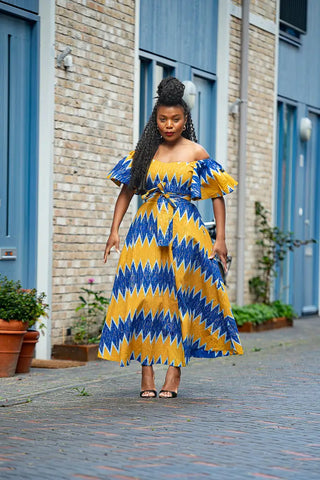 Maya Blue And Gold Invisible Slit Dress Dresses