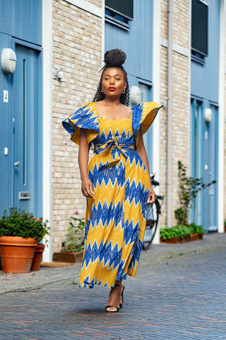 Maya Blue And Gold Invisible Slit Dress Dresses