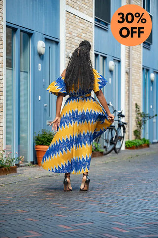 Maya Blue And Gold Invisible Slit Dress Dresses