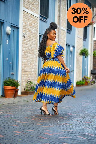 Maya Blue And Gold Invisible Slit Dress Dresses