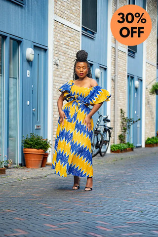 Maya Blue And Gold Invisible Slit Dress Dresses