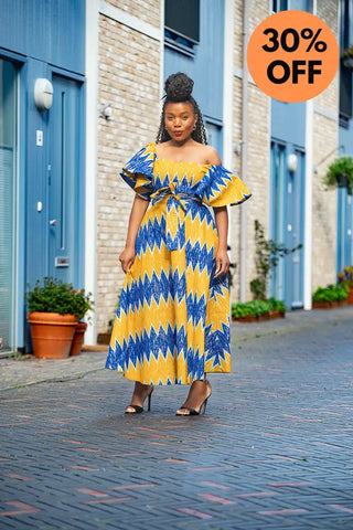 Maya Blue And Gold Invisible Slit Dress Dresses