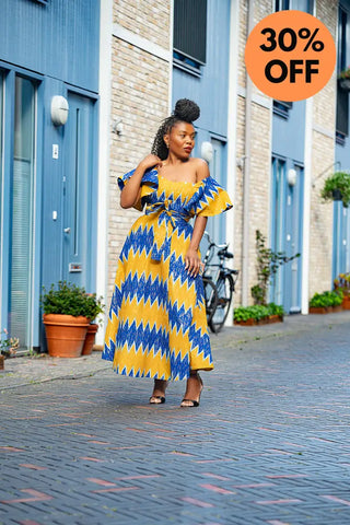 Maya Blue And Gold Invisible Slit Dress Dresses