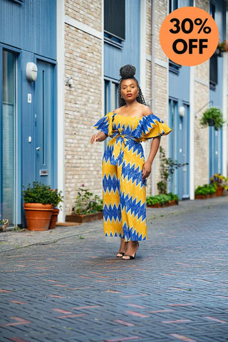 Maya Blue And Gold Invisible Slit Dress Dresses