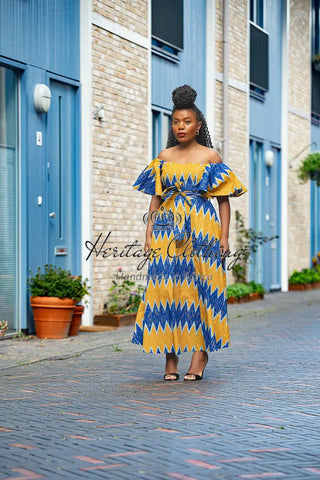 Maya Blue And Gold Invisible Slit Dress Dresses