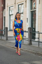 MBALI BLUE AND YELLOW SLEEVELESS DRESS Women’s Dress