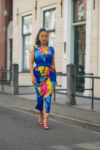 MBALI BLUE AND YELLOW SLEEVELESS DRESS Women’s Dress