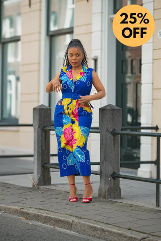 MBALI BLUE AND YELLOW SLEEVELESS DRESS Women’s Dress