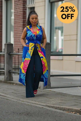 MBALI BLUE AND YELLOW SLEEVELESS DRESS Women’s Dress