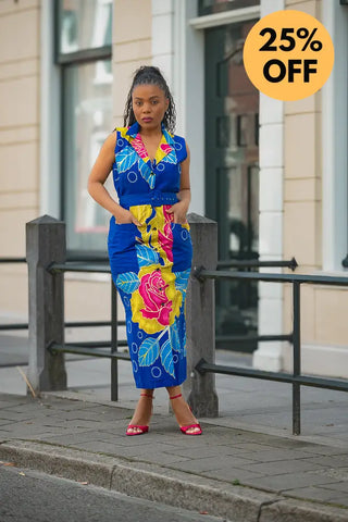 MBALI BLUE AND YELLOW SLEEVELESS DRESS Women’s Dress