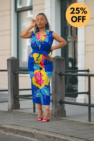 MBALI BLUE AND YELLOW SLEEVELESS DRESS Women’s Dress