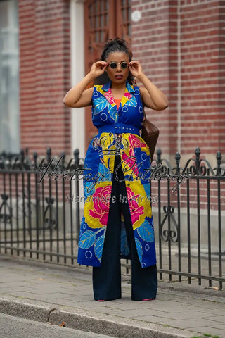 MBALI BLUE AND YELLOW SLEEVELESS DRESS Women’s Dress