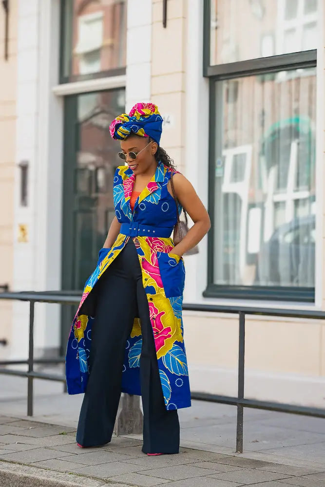 MBALI BLUE AND YELLOW SLEEVELESS DRESS Women’s Dress