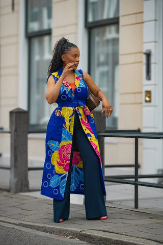 MBALI BLUE AND YELLOW SLEEVELESS DRESS Women’s Dress