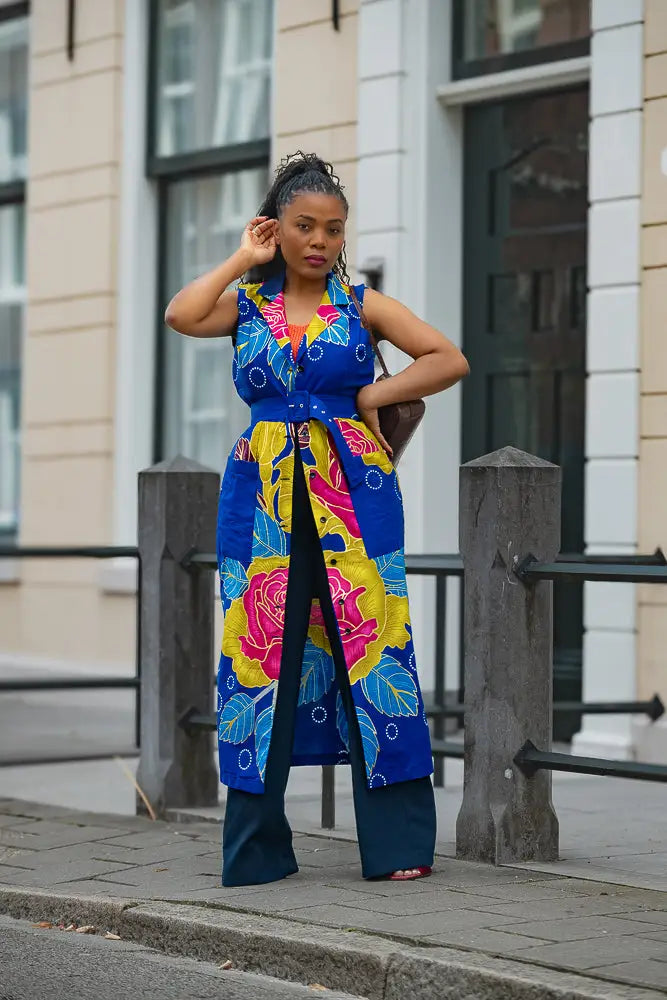 MBALI BLUE AND YELLOW SLEEVELESS DRESS Women’s Dress