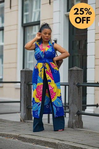 MBALI BLUE AND YELLOW SLEEVELESS DRESS Women’s Dress