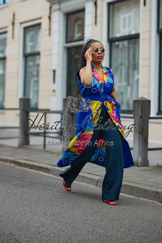 MBALI BLUE AND YELLOW SLEEVELESS DRESS Women’s Dress