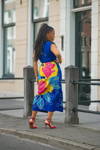 MBALI BLUE AND YELLOW SLEEVELESS DRESS Women’s Dress