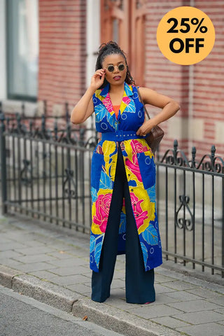 MBALI BLUE AND YELLOW SLEEVELESS DRESS Women’s Dress