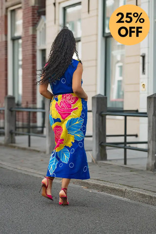 MBALI BLUE AND YELLOW SLEEVELESS DRESS Women’s Dress