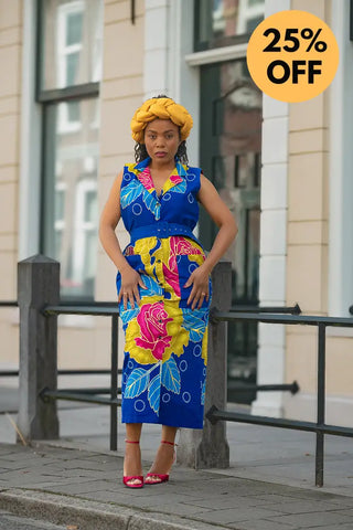 MBALI BLUE AND YELLOW SLEEVELESS DRESS Women’s Dress